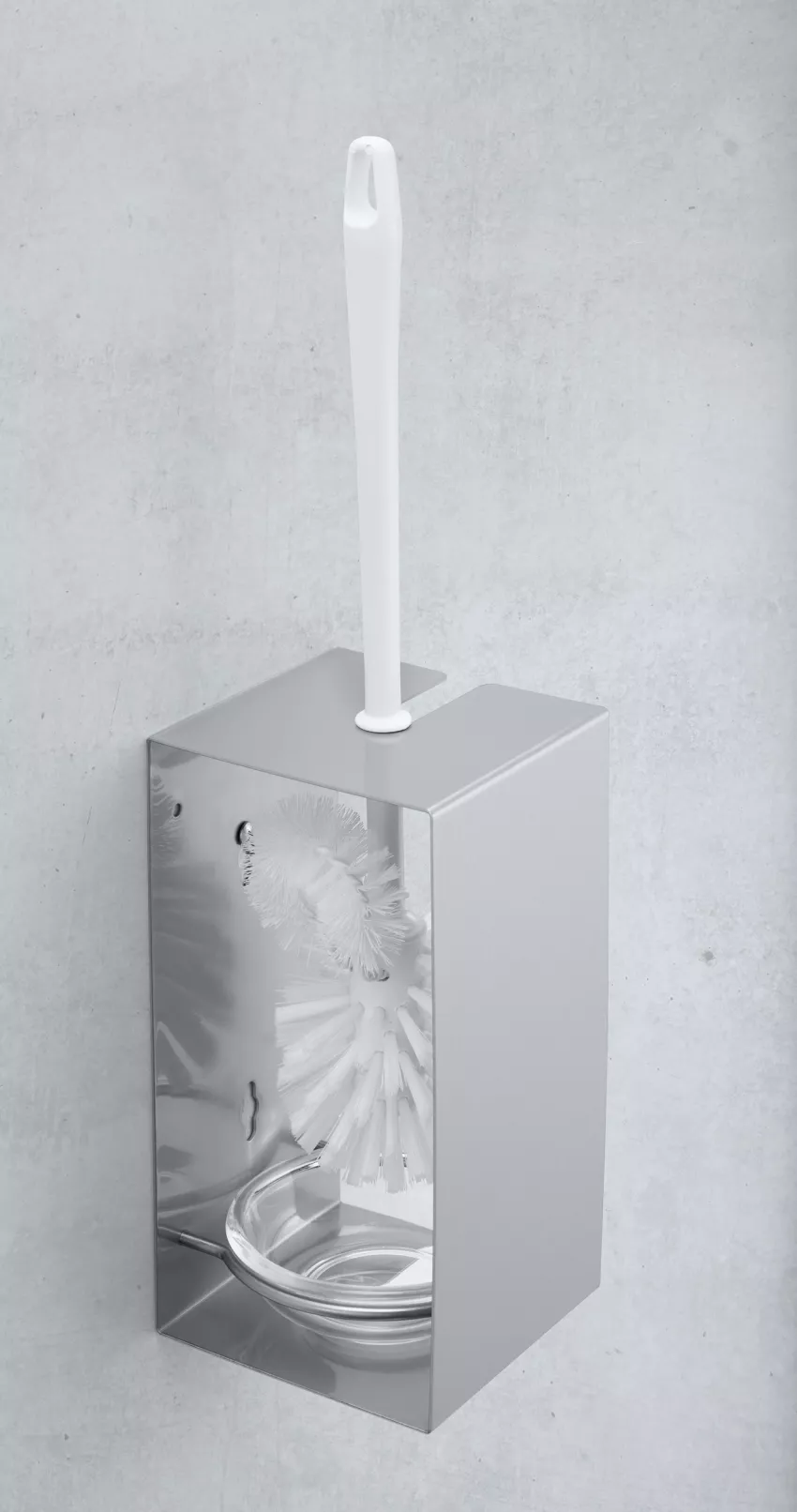 AMARE WC-Bürste Mit Glasbehälter & Wandhalter – Edelstahl & Mattiertes Glas, Silber