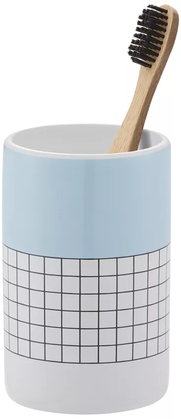 Mundspülbecher Graphics weiss hellblau Zahnbürste